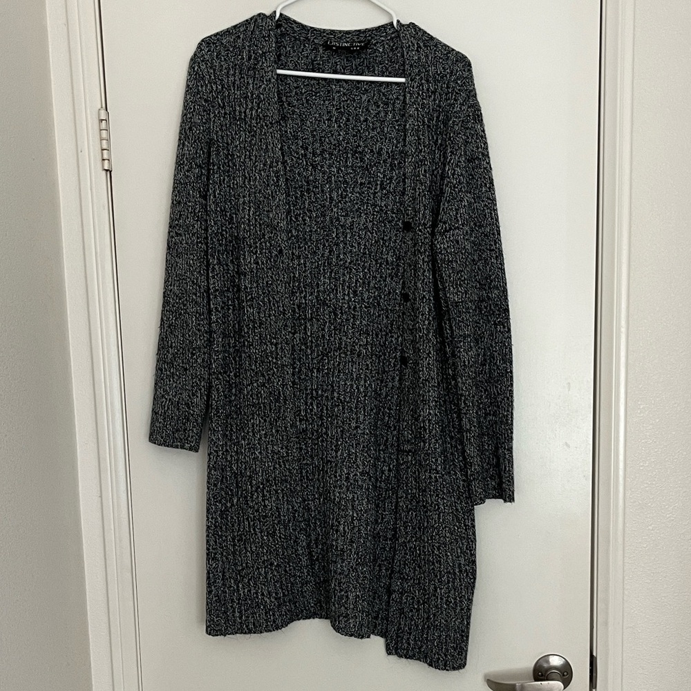 Cozy Open-Front Long Cardigan Sweater - Dark Gray